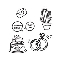Valentine's day doodle set wedding rings 