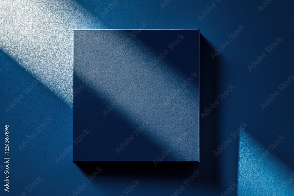 Poster abstract minimalist design: deep blue rectangular element on a vibrant gradient background, perfect 