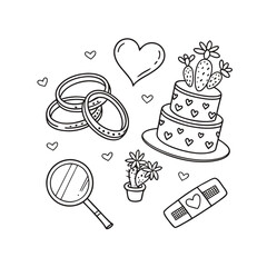 Valentine's day doodle set wedding rings 