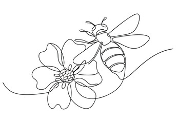 Continuous One Line Bee on Flower | Minimalist Nature Vector Illustration