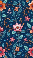 Abstract blue paisley floral bandana patchwork, vector seamless pattern , ornate, textile, patchwork