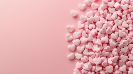 Obraz premium Pink Heart Shaped Sprinkles On Pastel Pink Background