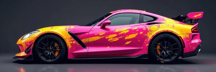 Abstract pink yellow grunge racing stripes car wrap vector, modern, vehicle, wrap design