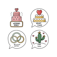 Valentine's day doodle set wedding rings 