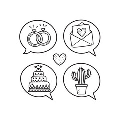 Valentine's day doodle set wedding rings 