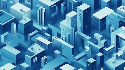 Abstract Blue Isometric Cityscape Digital Art
