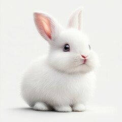 Fototapeta premium Adorable Fluffy White Rabbit Sitting Gracefully on a Minimalist Background, Showcasing Its Soft Fur and Gentle Expression, Perfect for Animal Lovers and Nature Enthusiasts
