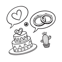 Valentine's day doodle set wedding rings 