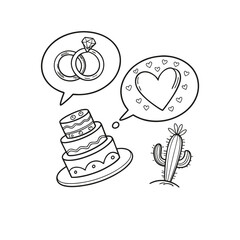 Valentine's day doodle set wedding rings 