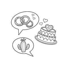 Valentine's day doodle set wedding rings 