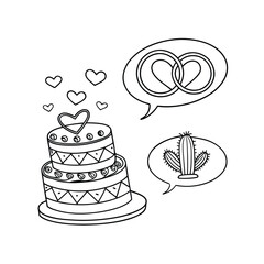 Valentine's day doodle set wedding rings 