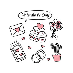 Valentine's day doodle set wedding rings 