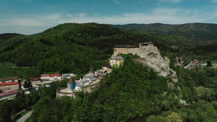 Orava castle - Oravsky Hrad in Oravsky Podzamok in Slovakia. Medieval stronghold on extremely high and steep cliff by the Orava river.