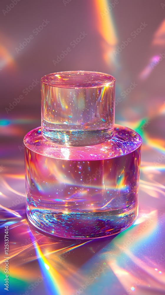 Poster iridescent light dance on transparent glass cylinders creating a mesmerizing visual display