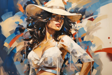 Beauty Woman Retro Abstract Colorful Painting