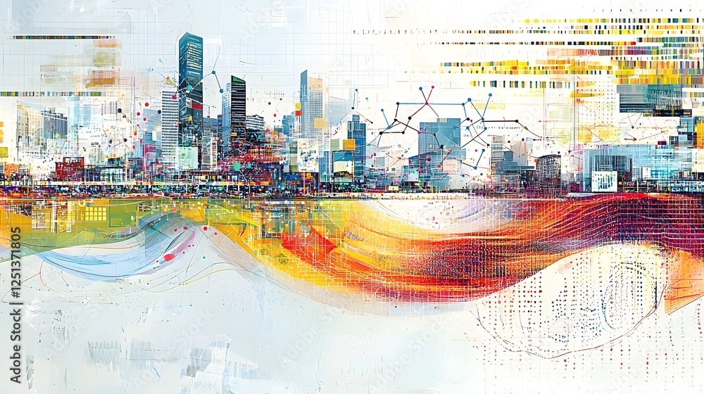 Poster interconnected cityscape a digital art visualization of urban dynamics showcasing the intricate patt