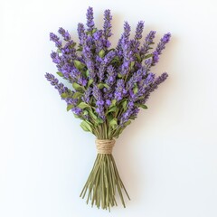Fototapeta premium Beautiful Bouquet of Lavender Flowers Tied with Natural Twine on a Light Background Perfect for Home Decor and Freshness in Any Space