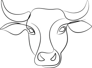 Single Line Drawing of a Bulls Head, Minimalist Art, Cattle Illustration