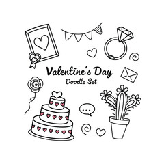 Valentine's day doodle set wedding rings 