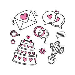 Valentine's day doodle set wedding rings 