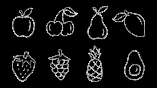  Set of fruits hand drawn animated