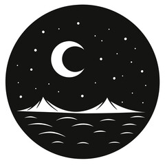 silhouette vector of midnight horizon with a rising moon