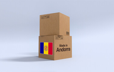 Made in Andorra, Carboard carton boxes with Andorran flag 3D Render