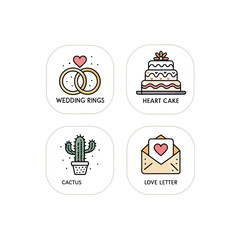 Valentine's day doodle set wedding rings 