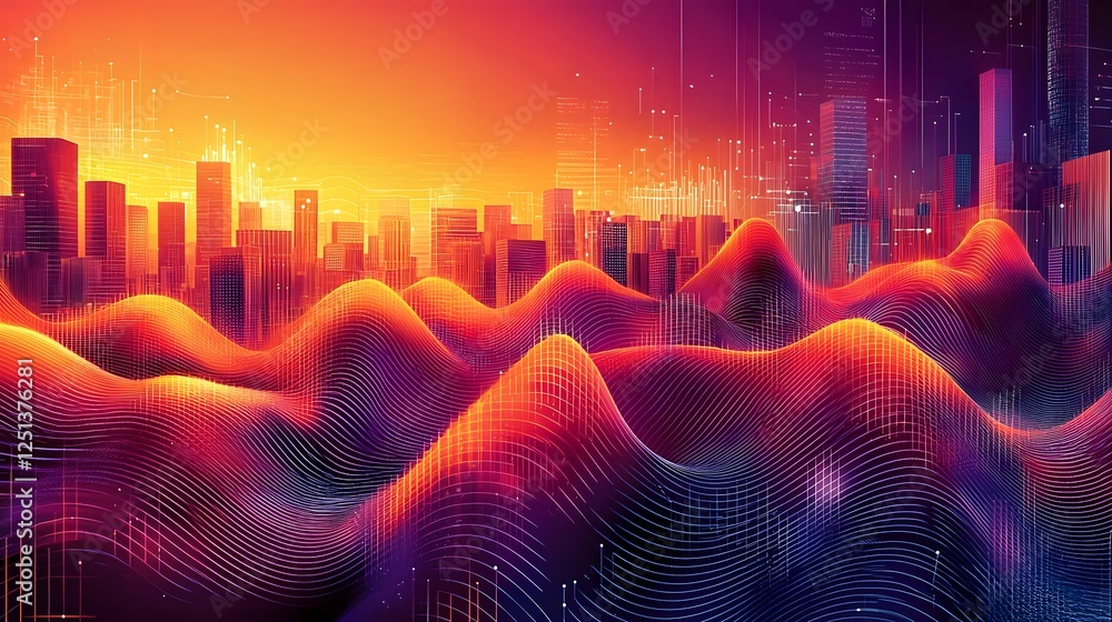 Poster abstract digital concept illustrating the future trends and technological transformation with emphas