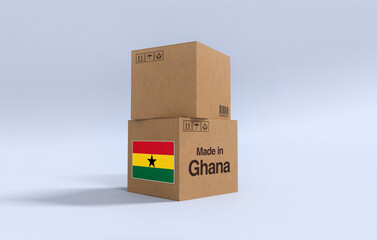 Made in Ghana,Carboard carton boxes with &lrm;Ghanaian flag 3D Render