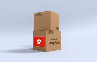 Made in Hong Kong, Carboard carton boxes with Hong Kong flag 3D Render