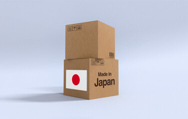 Fototapeta premium Made in Japan ,Carboard carton boxes with ‎Japanese flag 3D Render