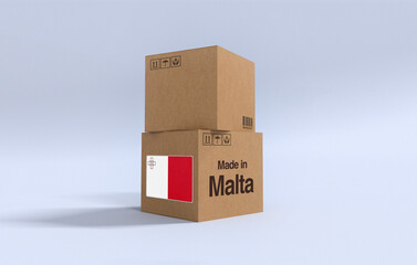 Made in Malta, Carboard carton boxes with Maltese flag 3D Render