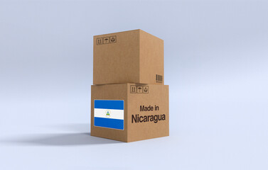 Made in Nicaragua, Carboard carton boxes with Nicaraguan flag 3D Render