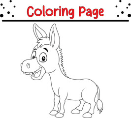 Happy Donkey Coloring Page. Cute  Animal coloring book page