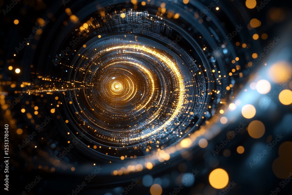 Poster digital vortex with swirling lights and abstract patterns in a modern design environment