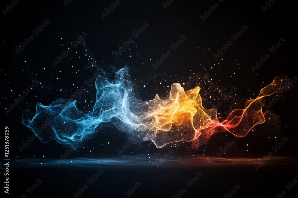 Poster vibrant abstract waves of color representing energy and motion in a dark background