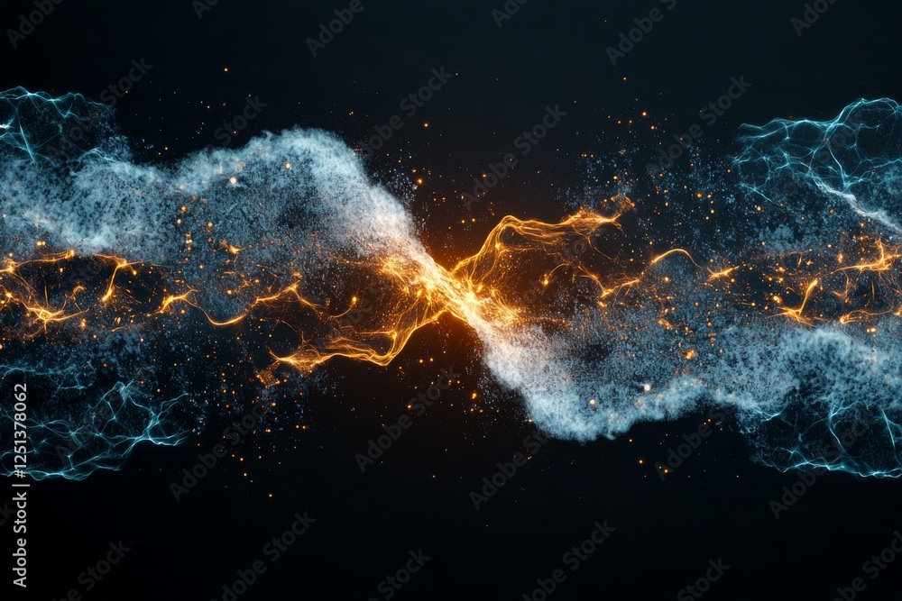 Poster colorful abstract energy waves collide in a dynamic visual representation