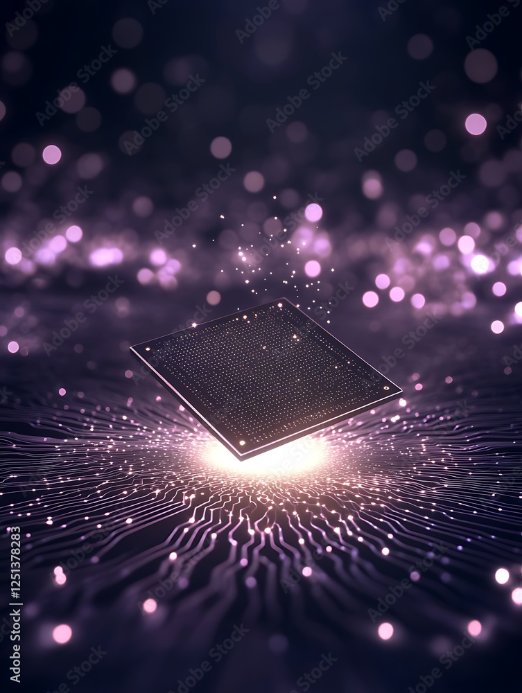Poster An image of a levitating quantum computer chip, symbolizing advanced technology and innovation.