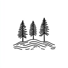 Obraz premium Three Pine Trees on a Wavy Hilltop Landscape