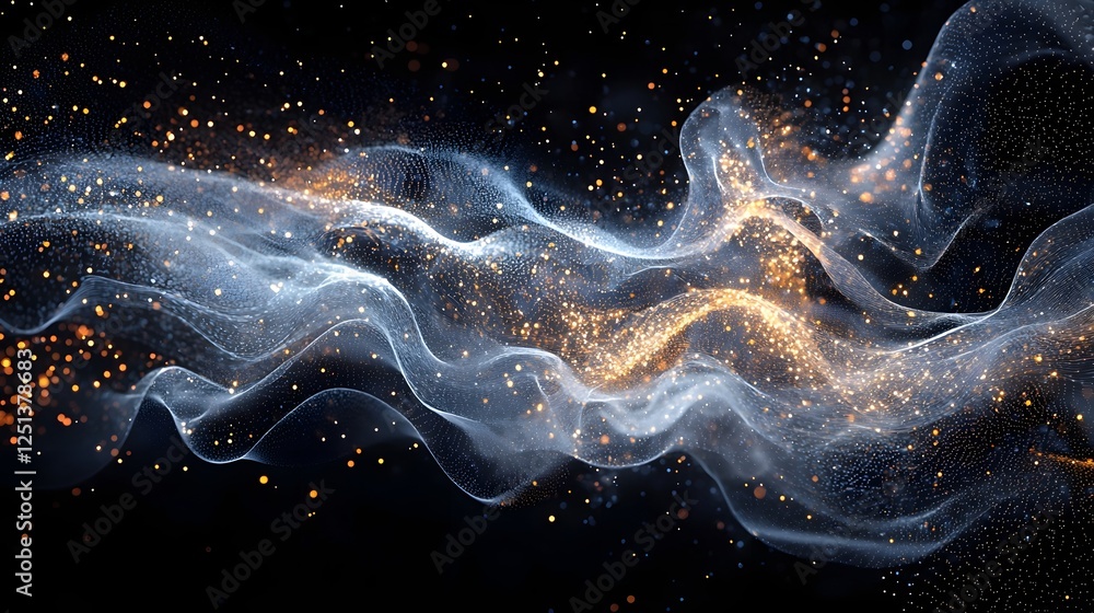 Poster glowing and dynamic digital network visualization showcasing the top trends of the decade such as th