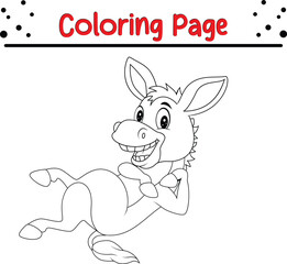 Happy Donkey Coloring Page. Cute  Animal coloring book page