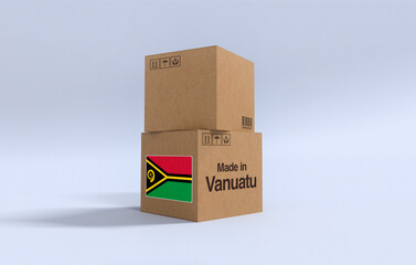 Made in Vanuatu, Carboard carton boxes with Vanuatu flag 3D Render
