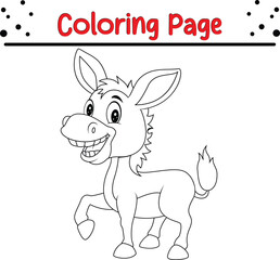 Happy Donkey Coloring Page. Cute  Animal coloring book page