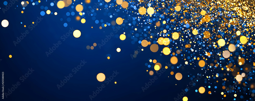 Poster sparkling golden and blue bokeh background with shimmering lights and depth