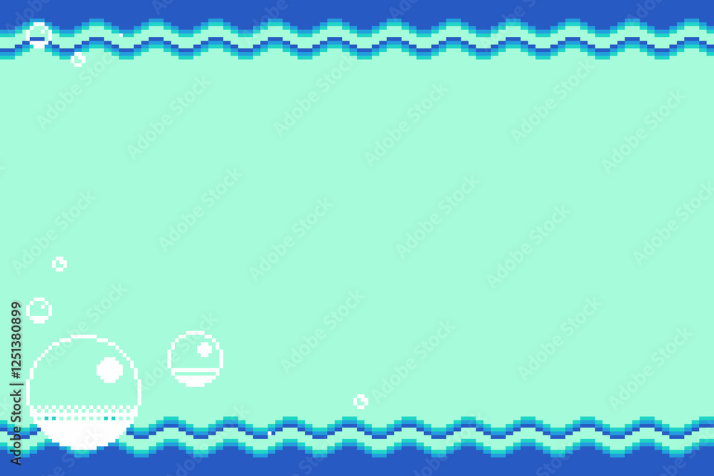 Poster blue pixel art abstract fuzzy frame background with white bubbles flowing