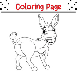 Happy Donkey Coloring Page. Cute  Animal coloring book page