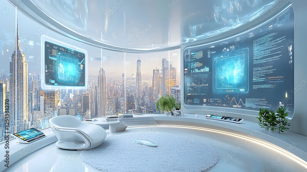 Aufkleber futuristic corporate office concept with holographic presentation displays touchless control systems