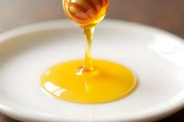 Close-up of Pure Honey Drizzling with a Soft Golden Glow