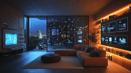 Smart home evening city view data visualization